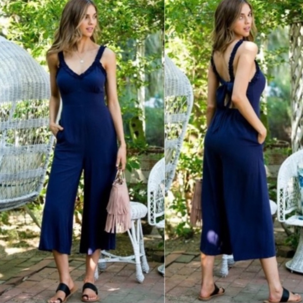 Navy Blue Tie Back Jumpsuit